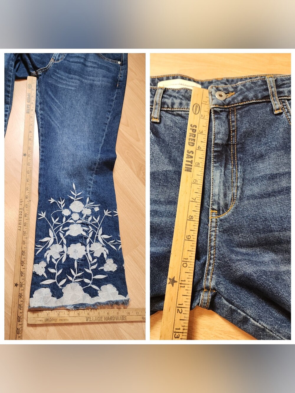 Pilcro Blue Denim Jeans with White Floral Embroidery - Picture 11 of 16
